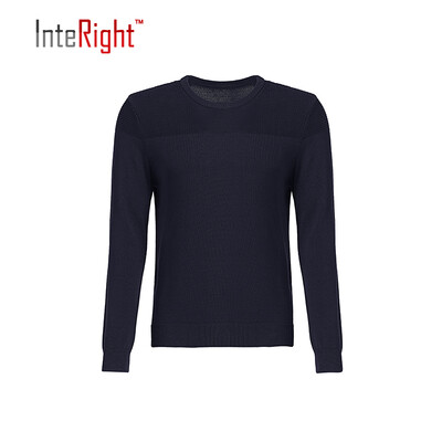 

INTERIGHT cotton net color dark jacquard round neck men sweater dark blue M code