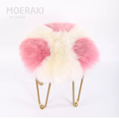

Lollipop pink color round shaped New Zealand sheepskin fur cushion 45 cm,white pink mixed fur chair cushion. sheep fur seat mat