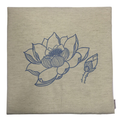 

Nobildonna Embroidery Linen Blue Lotus Pattern 43*43*3cm Square Meditation Floor Cushions Tatami Chair Pads