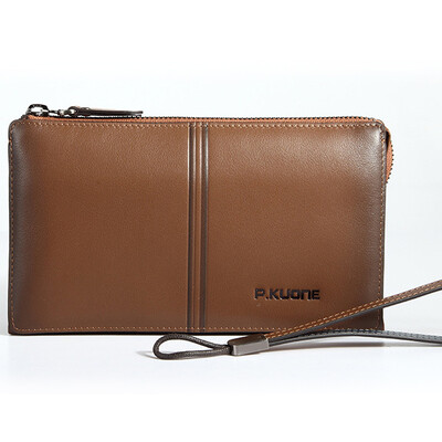 

Pkuone® New Hot genuine leather mens purse Brand long purse for man cowhide Brown wallets Large Capacity clutch bags