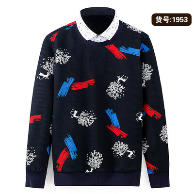 

Business Casual Men Long Sleeve Shirt Winter Silm Fit Keep Warm knitting Stitching Color Fake Two Pieces