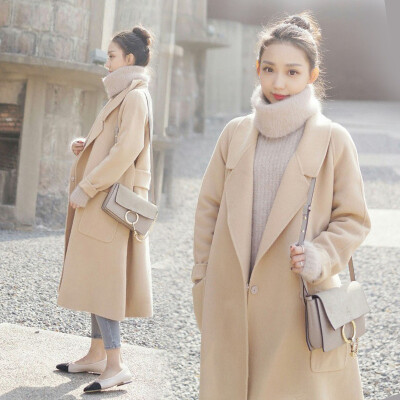 

2017 autumn and winter new woolen coat female students in the long section of double-sided cocoon-style wool jacket