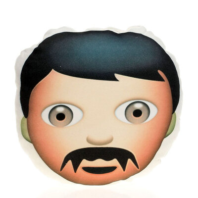 

Cute Face Mustache Man with Black Hair Emoticon Emoji Round Throw Plush Pillow