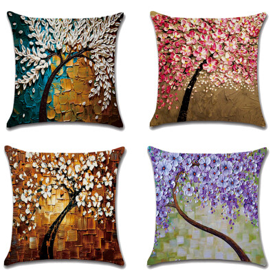 

Oil Painting Trees and Flower Pillow Covers 18 x 18 Inch Cotton Linen Sofa Home Decor Throw Pillow Case Cushion Covers