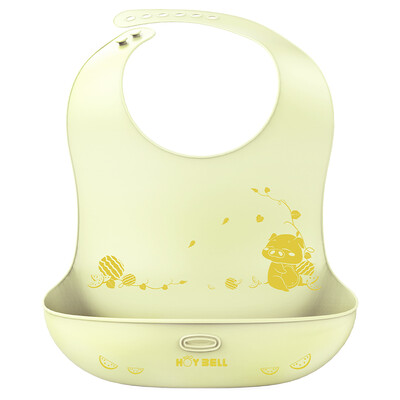 

HOY BELL baby bib childrens rice pocket waterproof silicone bib baby eating saliva pocket yellow thick section