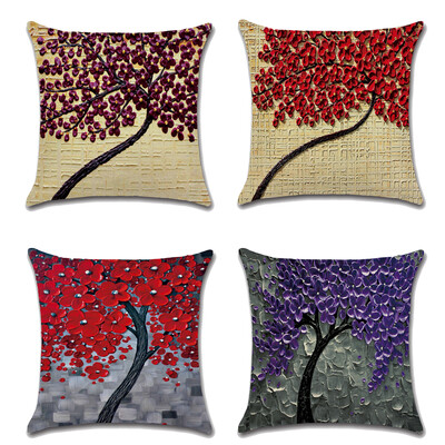 

Масляная живопись Деревья и цветочные подушки Обложки 18 х 18 дюймов Хлопок Льняной диван Домашний декор Бросок подушки Чехол Чехл