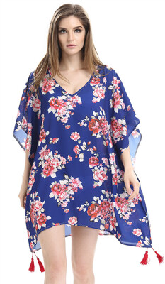 

Mooncolour Sheer Floral Kimono Tassel Batwing Sleeve Bikinis Swimsuit Cover up