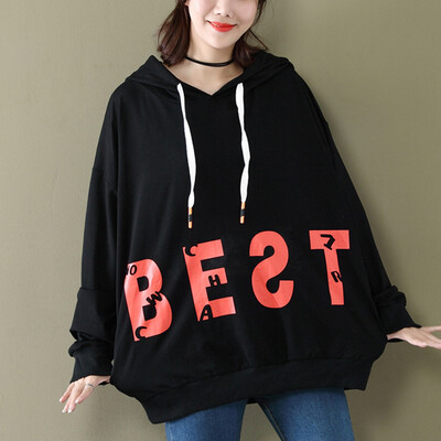 

City plus CITYPLUS 2017 autumn&winter new style women&39s clothing large size loose loose fat MM letters printing hooded head long paragraph wild sweater CWWY179659 black uniform