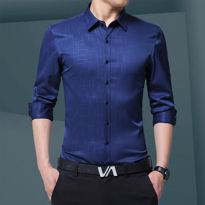 

2017 new men's long-sleeved shirt autumn self-cultivation men's solid color leisure wild anti-wrinkle shirt as gift for men