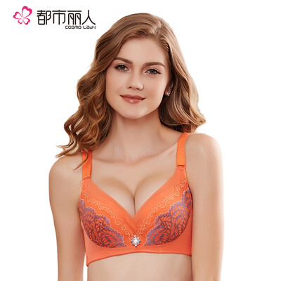 

City beauty lace embroidery bra 34 cup thick cup net yarn fabric ladies lingerie side gather gather to adjust bra 090387 black 75