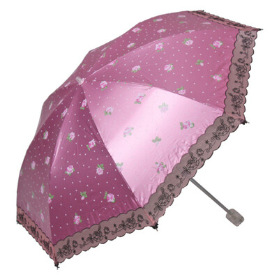 

Paradise umbrella water hibiscus black polyester color silk silk lace embroidered two fold umbrella umbrella dark pink 2360E