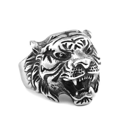 

Vintage 316L Stainless Steel Titanium Tiger Head Ring Men Personality Unique Mens Animal Jewelry