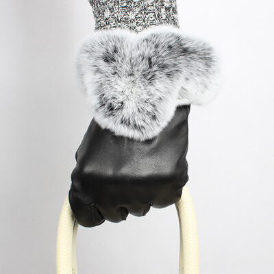 

Ladies leather sheepskin gloves rabbit hair