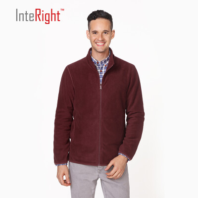 

INTERIGHT Men's Polar Fleece Collar Sweater Casual Jacket Wine Red XL