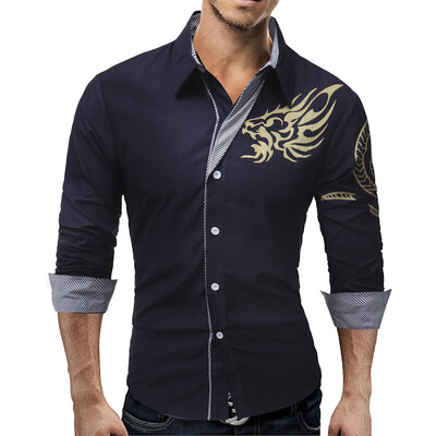 

2017 New MenS Long-Sleeved Dress Shirt Dragons MenS Casual Slim Lapel Male Quality Large Size 4XL