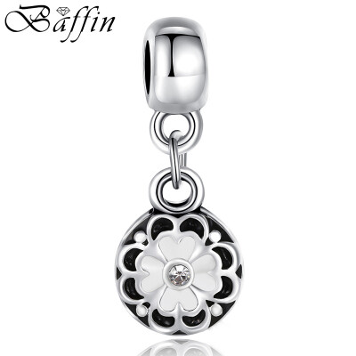 

3 Colors Silver Color Round Flower Charm Pendant Fit Bracelet Necklace Original Bead Accessories Blue Enamel