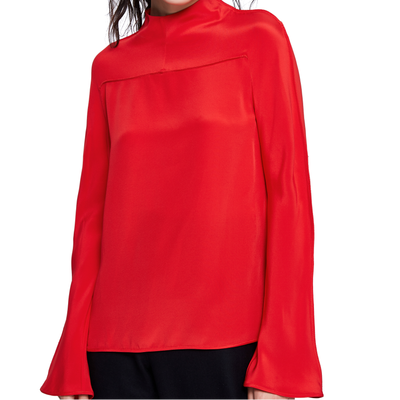 

Red silk semi-collared shirt