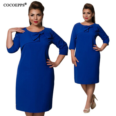 

COCOEPPS 2017 Autumn Winter New women Dresses Solid Plus Size Elegant Bow Ladies Dress Fashion Big Size Three Quarter Vesitides