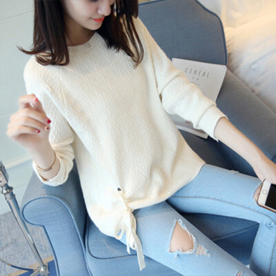 

Autumn new round neckline with sweater solid color loose long-sleeved wild bottom sweater