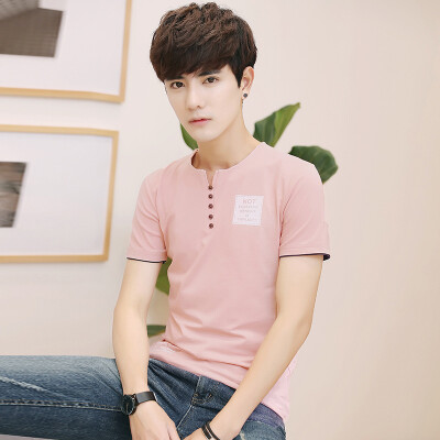 

Summer men short sleeve t-shirt simple lead shirt students V-neck solid color fashion as gift for men's