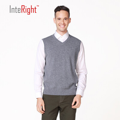 

INTERIGHT full wool men business casual V neck wool vest light gray XL code