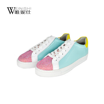 

New paragraph autumn 2017 womens shoes fashion white shoes round head cowhide with flat casual shoes