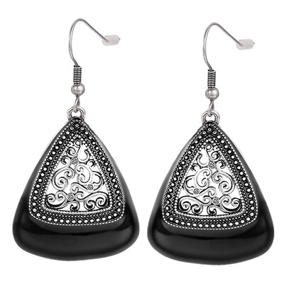 

Yoursfs Classic Black Enamel Dangle Chic Earrings for Women Rhinestone Hollow Flower Jewelry