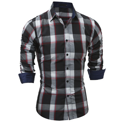 

Brand 2017 Fashion Male Shirt Long-Sleeves Tops Classic Spring Plaid Mens Dress Shirts Slim Men Shirt 2XL