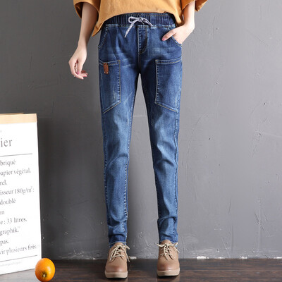 

City plus CITYPLUS 2017 autumn and winter new women's literature elastic band with harem pants loose big bag wild jeans CWKN179452 light blue 27