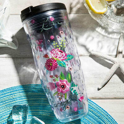 

A Ting Textured Acrylic Tumbler Travel Car Cup 16 oz. Pink Flower