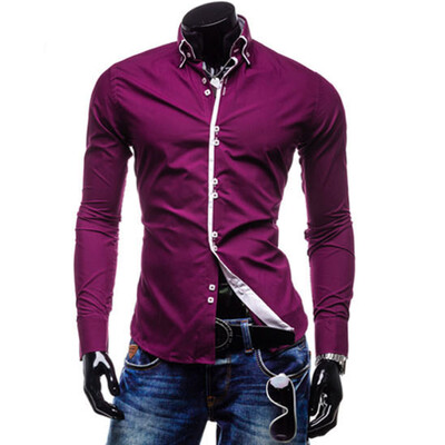 

Men Shirt Luxury Brand 2017 Male Long Sleeve Shirts Casual Solid Multi-Button Hit Color Slim Fit Dress Shirts Mens Hawaiian XXL