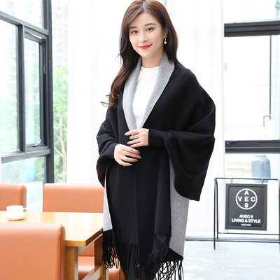 

STORY Of SHANGHAI Ladies&39 Solid Color Scarves Wrinkled with Red&White Knit Wearable Shawl Gray