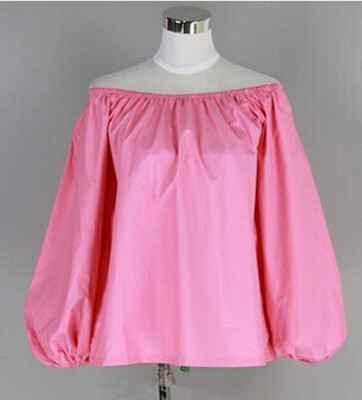 

Women Horizontal Neck Off Shoulder Bubble Sleeve Clothes Tops T-Shirts Blouses