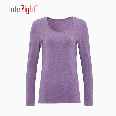 

INTERIGHT Women&39s round neckline basic paragraph underwear shirt purple purple XL