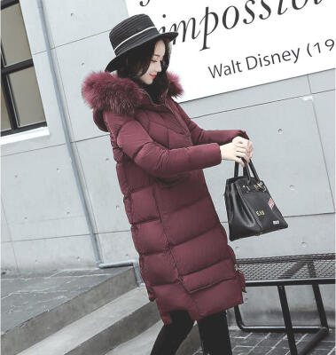 

2017 new feather cotton clothing women's long warm coats coat collar coat