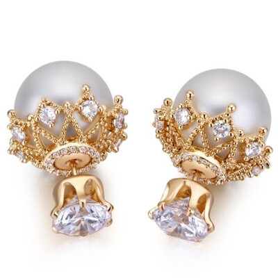 

Rose Gold Color CZ Stud Earrings Fashion Jewelry For Women Korea Trendy Imitation Pearl Earrings Vintage +24890