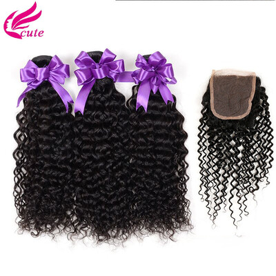 

Grade 8A Peruvian Virgin Curly Hair With Lace Closure 100% Unprocessed Human Hair Weave Nature Closur (Free Part