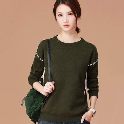 

City plus CIYPLUS 2017 autumn&winter new women loose wild personality stitching casual long-sleeved thick sweater sweater CWYC179171 army green