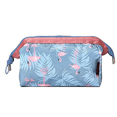 

Women Printed Travel Cosmetic Make up Coin Purses Pouch Bag (Blue Flamingo