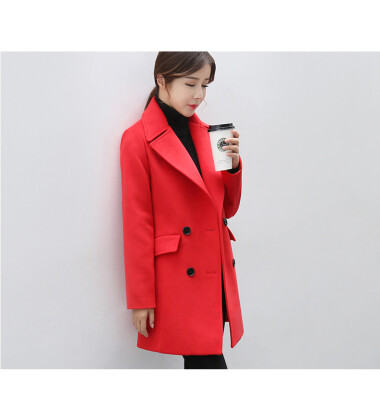 

2017 new long-sleeved long-sleeved thin hair coat jacket women's woolen coat