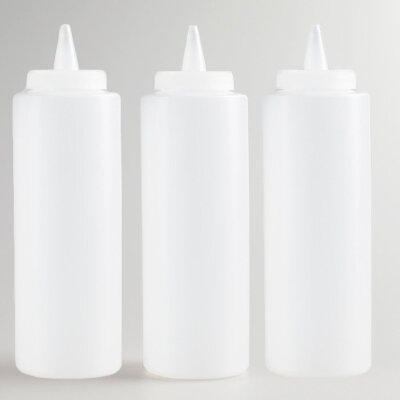 

Clear Squeeze Bottle, Condiment Squeeze Bottle, Open-Tip, Screw-On Spout, Polyethylene Durable Plastic