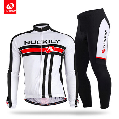 

NUCKILY Mens SpringAutumn custom bike clothing polyester long sleeves bicycle sports set