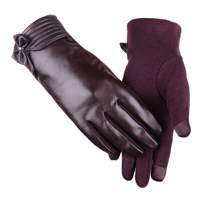 

Ladies touch screen bowknot cute no down velvet mouth open bike line autumn and winter plus cashmere lady gloves