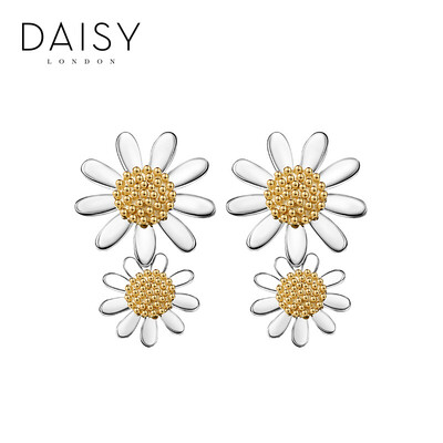 

Британская ретро двойной Daisy Daisy LONDON ручной работы серебряные серьги 925