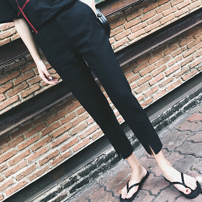 

Fort Sheng 2017 new women's autumn Korean version of the pants high waist harem pants nine loose loose pants open fork pants tide zx1782213 black XXL
