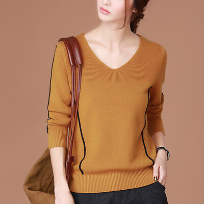 

City plus CITYPLUS 2017 autumn&winter new women&39s literary wild V-collar sweater loose loose long-sleeved stretch sweater CWYC179351 yellow