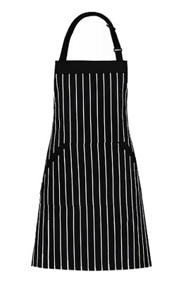 

Adjustable Bib Apron with Pockets - Extra Long Ties Commercial Grade Unisex - BlackWhite Pinstripe