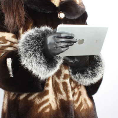 

Full leather touch screen, fox hair, leather gloves, sheepskin gloves