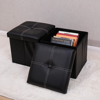 

Bao Youni shoes change shoes soft leather foldable storage stool storage stool black two loaded DQ9084-112