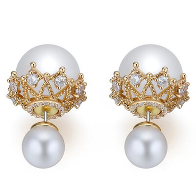 

White Imitation Pearl Stud Earrings For Women Silver Color Cubic Zirconia Earrings Jewelry Wedding Elegant Gift 25558